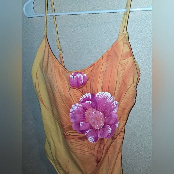 Carol Wior Sunset floral one piece Orange Pink swimsuit, size 14 - Picture 2 of 7